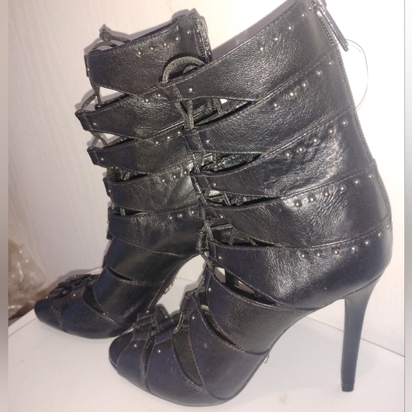 Schutz Brianna Heel Lace-up Studded Peep Toe Booties 7.5B - Picture 4 of 7